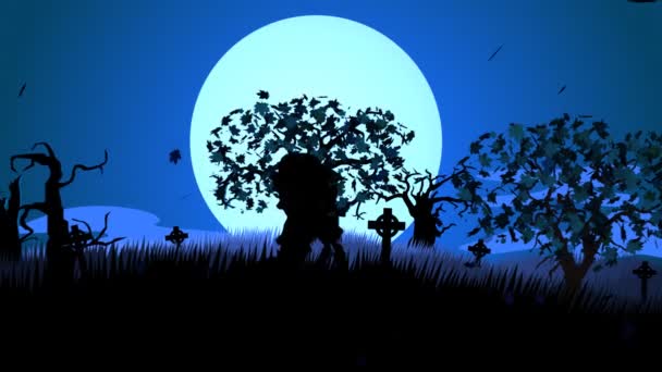 Läskig Zombie stiger vid kusliga kyrkogård — Stockvideo
