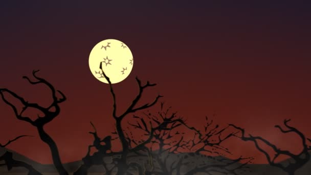 Spooky Halloween Haunted House Sulla collina con luna Fantasmi misteriosa villa — Video Stock