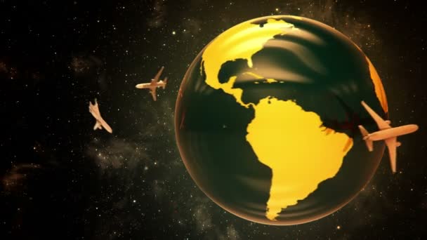 Animation von Reisen um die Welt im Flugzeug. — Stockvideo