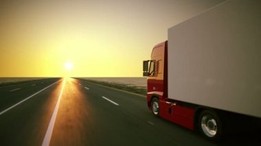 Büyük kamyon yolda hareket ediyor
