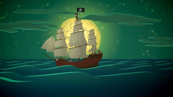 Remando de navio pirata no mar — Vídeo de Stock