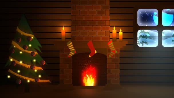 Papá Noel delante de la chimenea — Vídeos de Stock