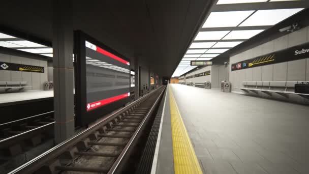 Tren de metro que llega a la estación de ferrocarril — Vídeos de Stock