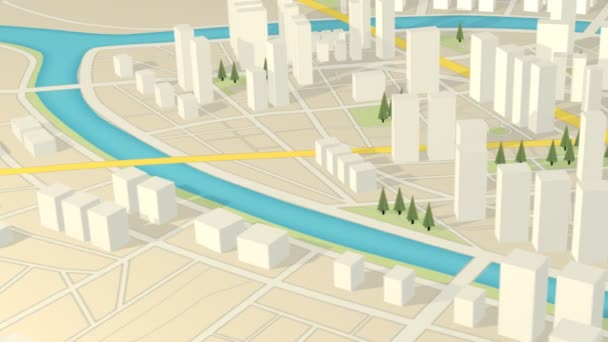 Vista del mapa abstracto de la ciudad. Navitación GPS Rascacielos paisaje urbano cartografía urbana — Vídeo de stock