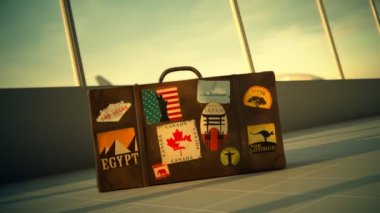 Seyahat Yerler etiketleri havaalanında bavul