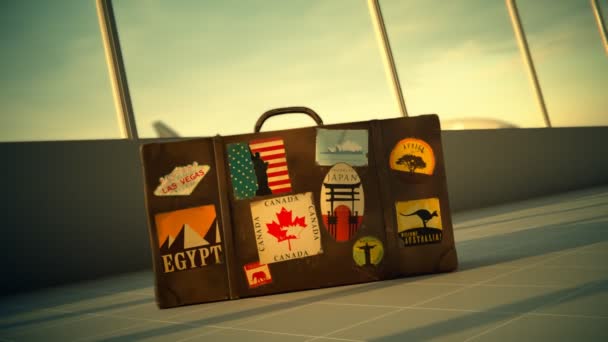 Suitcase With Travel Destinations Labels At Airport