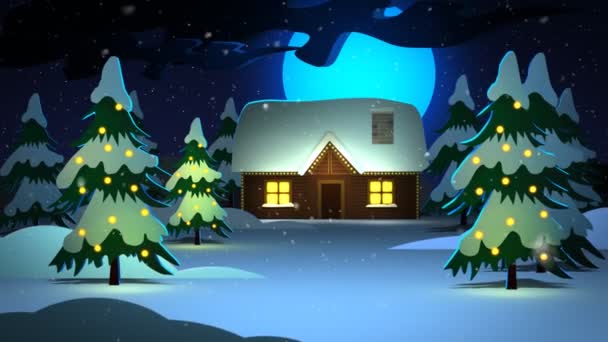 Casa decorativa en la noche de Navidad — Vídeo de stock