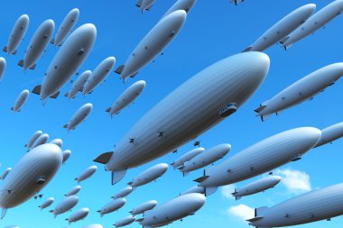 Filo airships veya zeplin veya mavi gökyüzünde Zeplinler