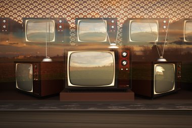 Eski retro vintage televizyon vintage dükkanda yerinden