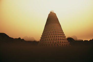 Babil Kulesi kavramsal görüntü. İncil genesis birlik Tanrı
