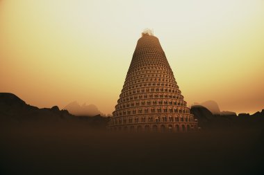 Conceptual image of the Tower of Babel. Bible genesis unity God clipart