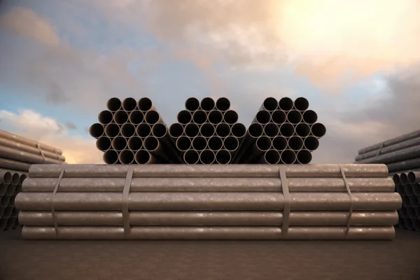 Steel pipes bunches. Tubes building construction — Stock Photo, Image