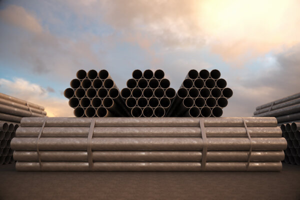 Steel pipes bunches. Tubes building construction