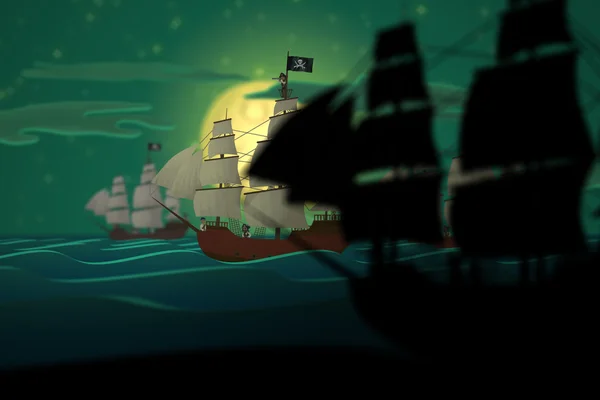 Navios piratas no mar. Perigo Roubo — Fotografia de Stock