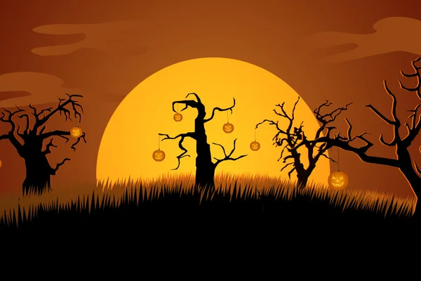 Bir korkunç mezarlık Cadılar Bayramı arka plan sahne. Ürkütücü ağaçlar yarasalar — Stok fotoğraf