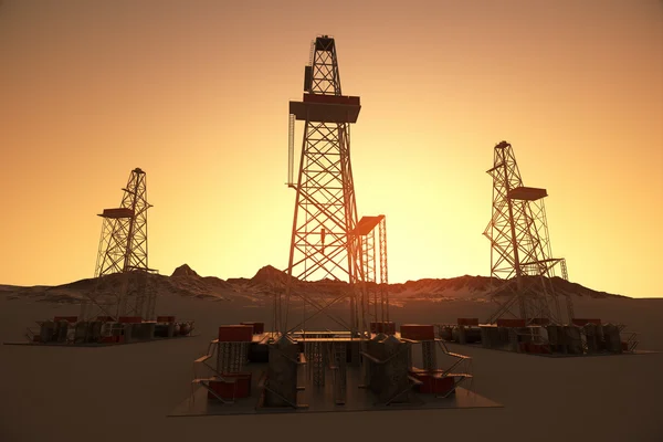 钻塔在日出。石油钻机行业钻井井架 — 图库照片
