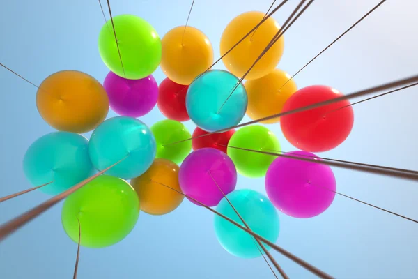 Palloncini colorati di aria calda in cielo — Foto Stock