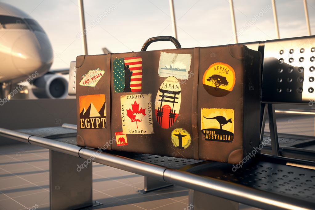 Old Brown Travel Suitcase. Trip Luggage Stickers