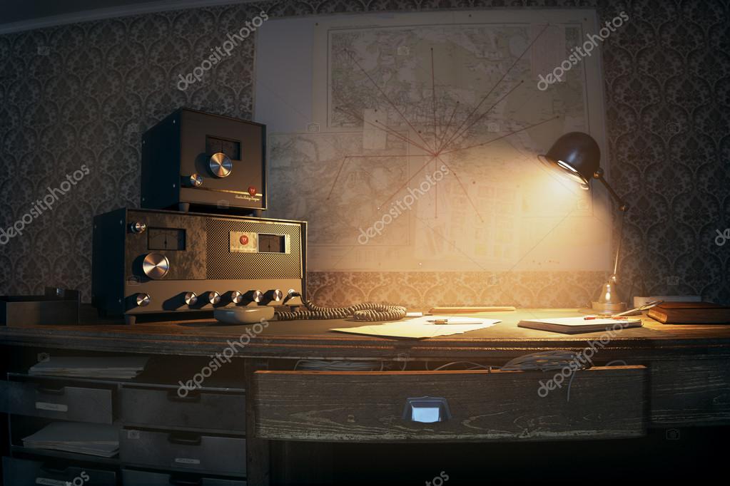 Vintage Radio Station On Desk World War Old Broadcast Stock
