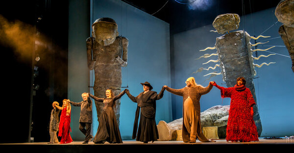 Saint-Petersburg, Russia - June 7, 2014: Mariinsky Theatre, Opera -Siegfried-, artists access to the bow at the end of the play. Among the artists Maestro Gergiev.