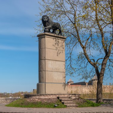 Narva, Estonya - 4 Mayıs 2016: İsveççe aslan anıt.