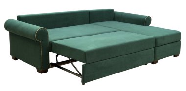 Köşedeki kanepe beyaz arka planda izole edilmiş. Kırpma yolu da dahil. Kanepe uyumak için hazır..