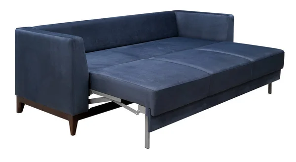 Sofa terisolasi dengan latar belakang putih. Termasuk jalur kliping. Sofa ditata untuk tidur Stok Gambar Bebas Royalti