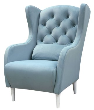 Koltuk beyaz arka planda izole edilmiş. Sandalyede bir bel yastığı var. Kırpma yolu dahil