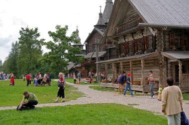 Veliky Novgorod, Russia - August 19, 2012.  Museum of Wooden Architecture Vitoslavlitsy