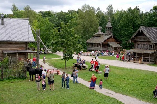 Veliky Novgorod, Russia - August 19, 2012.  Museum of Wooden Architecture Vitoslavlitsy