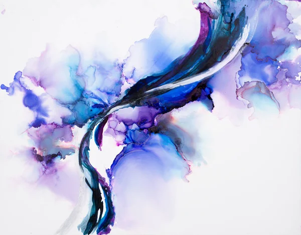 Abstract fluid art. Alcohol ink on canvas. Blue, purple, and gol