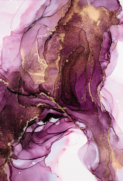 Art Fluide Abstrait Encre Alcool Sur Toile Bleu Violet Gol — Photo