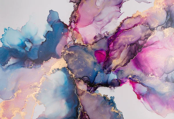 Abstract Fluid Art Alcohol Ink Canvas Purple Blue Gold — 图库照片