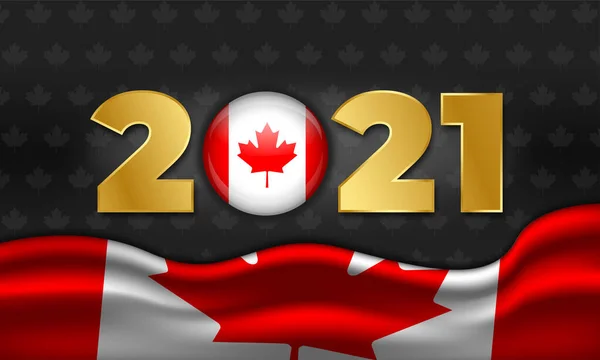Canada 2021 Felice Anno Nuovo Modello Carta Sfondo Della Bandiera — Vettoriale Stock