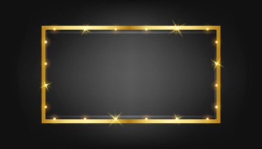 Siyah arkaplanda altın ışık çerçevesi, parlak altın çerçeve, Vektör