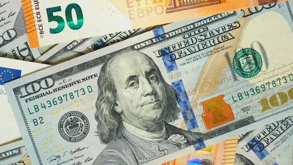 Купа Банкнот Доларів Євро Фон — стокове фото