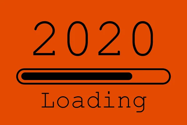 読み込みアイコン付き2020 プログレスバーはほぼ新年の前夜に到達する オレンジ色のイラストと2020黒の読み込みテキスト — ストック写真