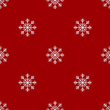 Kar tanesi pürüzsüz desen. Kırmızı arka planda kar. Soyut duvar kâğıdı, ambalaj dekorasyonu. Mutlu noeller, mutlu yeni yıl kutlamaları.