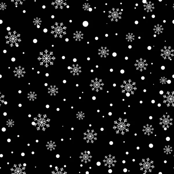 スノーフレークシームレスパターン 黒を背景に雪 抽象的な壁紙 ラッピング装飾 メリークリスマス お正月のお祝い — ストック写真