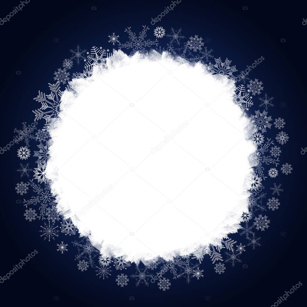 Christmas ball made from snowflakes with empty place for text. Christmas and New Year blue gradient background.