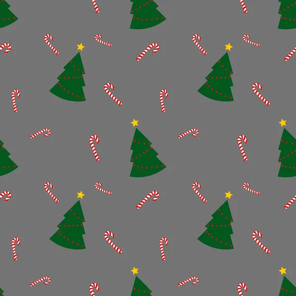 Seamless Pattern Green Christmas Trees Candy Cane Gray Background Abstract — Stock Photo, Image