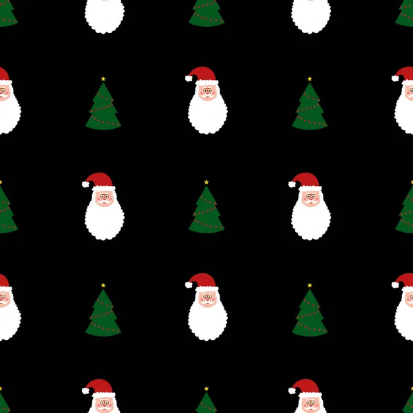 Seamless Pattern Green Christmas Trees Santa Black Background Abstract Wallpaper — Stock Photo, Image