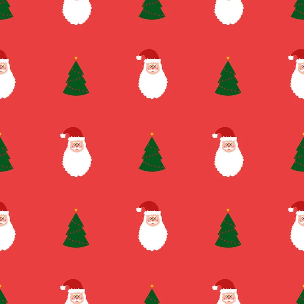 Seamless Pattern Green Christmas Trees Santa Red Background Abstract Wallpaper — Stock Photo, Image