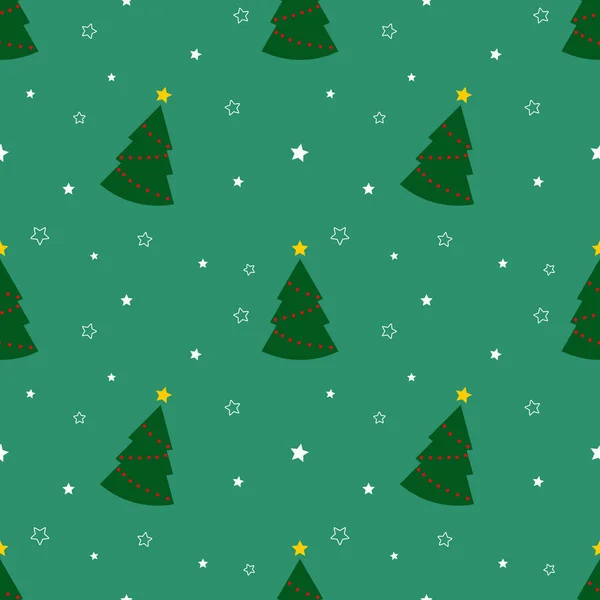 Padrão Sem Costura Com Árvores Natal Verdes Estrelas Fundo Verde — Fotografia de Stock