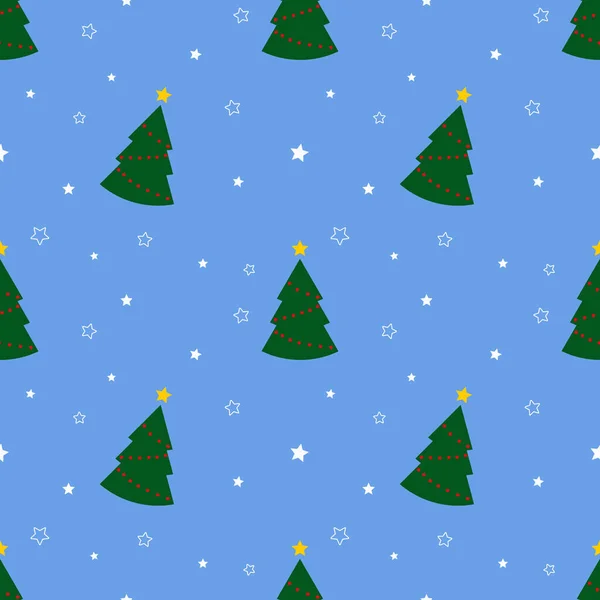 Нежный Узор Зелеными Рождественскими Деревьями Звездами Синем Фоне Абстрактные Обои — стоковое фото