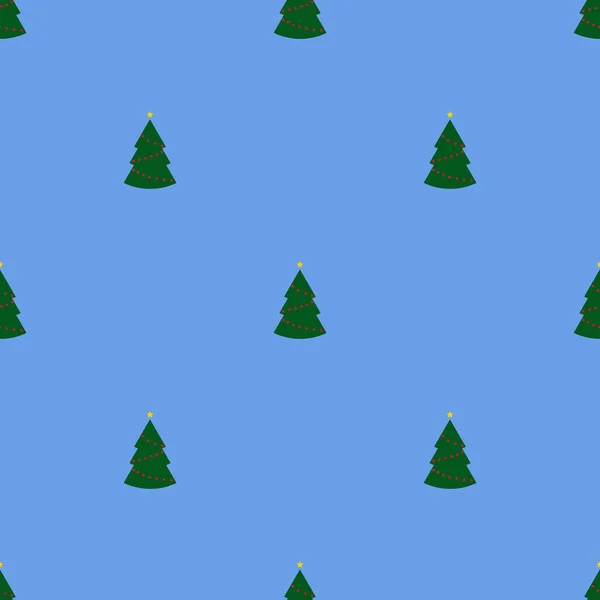 Seamless Pattern Green Christmas Trees Lights Blue Background Abstract Wallpaper — Stock Photo, Image