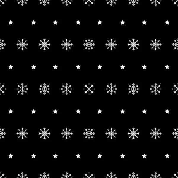 スノーフレークとスタードットシームレスパターン 黒を背景に雪 抽象的な壁紙 ラッピング装飾 メリークリスマス 新年明けましておめでとう — ストック写真