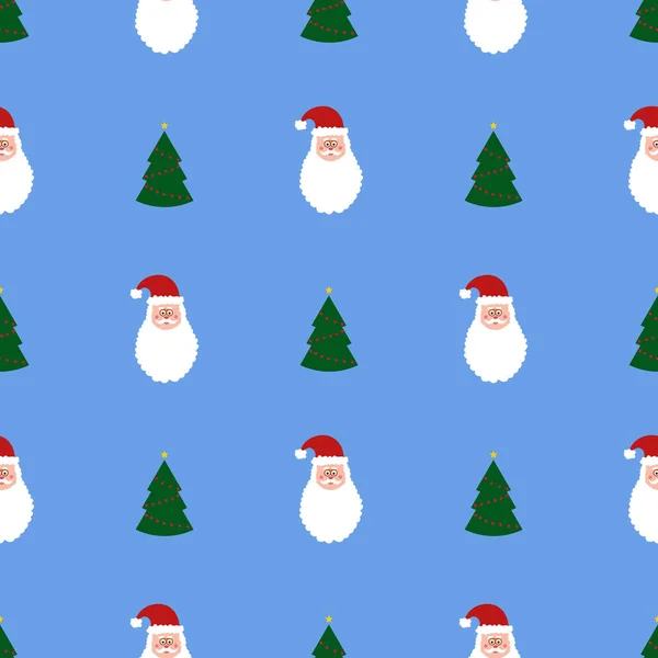 Naadloos Patroon Met Groene Kerstbomen Kerstman Blauwe Achtergrond Abstract Behang Stockfoto