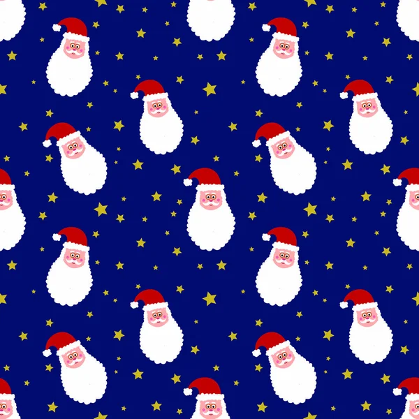 Naadloos Patroon Met Kerstman Sterren Blauwe Achtergrond Kerst Achtergrond Cartoon Stockafbeelding