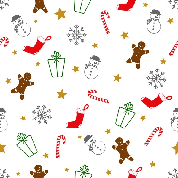 Christmas Seamless Colorful Pattern Gift Candy Star Snowflake Snowman Gingerman — Stock Photo, Image